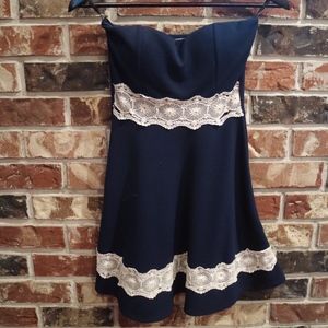 Blue Strapless with White Lace